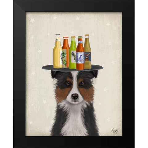Border Collie Tricolour Beer Lover Black Modern Wood Framed Art Print by Fab Funky