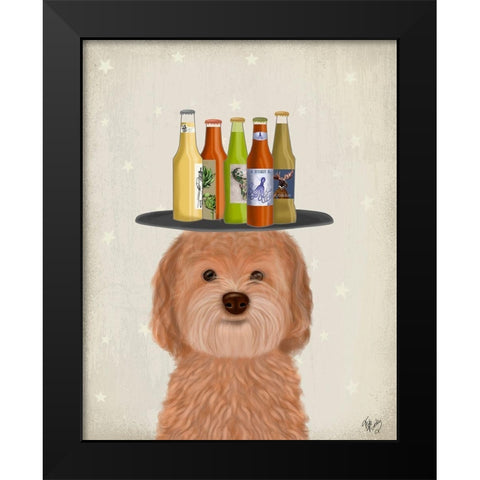 Labradoodle Gold Beer Lover Black Modern Wood Framed Art Print by Fab Funky