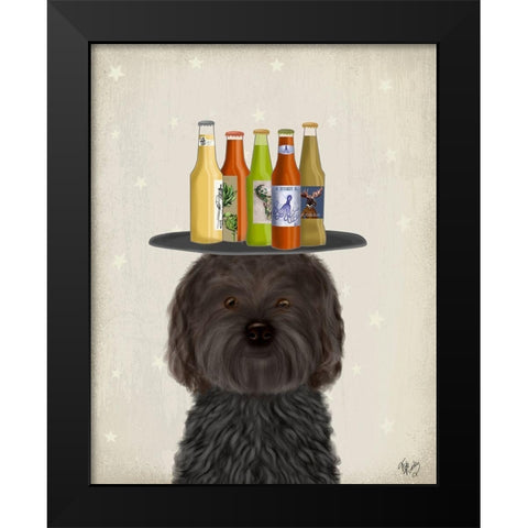 Labradoodle Black Beer Lover Black Modern Wood Framed Art Print by Fab Funky