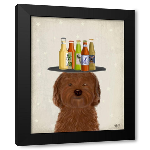 Labradoodle Brown Beer Lover Black Modern Wood Framed Art Print by Fab Funky