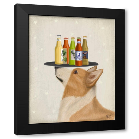 Corgi Tan White Beer Lover Black Modern Wood Framed Art Print by Fab Funky