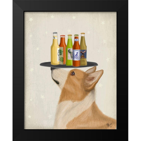 Corgi Tan White Beer Lover Black Modern Wood Framed Art Print by Fab Funky