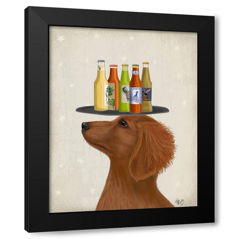 Dachshund Tan Beer Lover Black Modern Wood Framed Art Print by Fab Funky