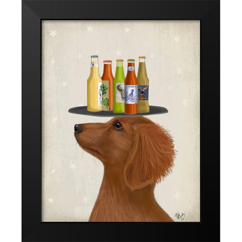Dachshund Tan Beer Lover Black Modern Wood Framed Art Print by Fab Funky