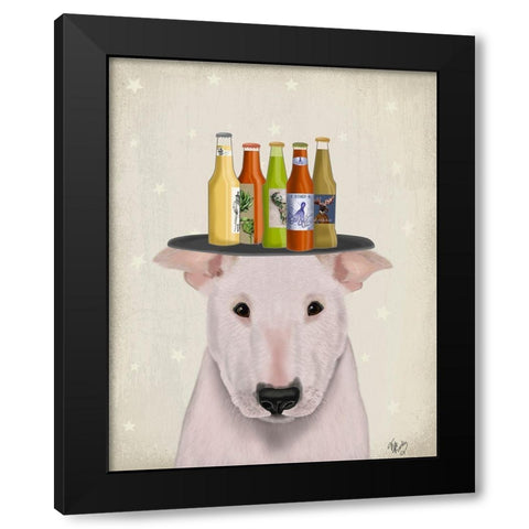 English Bull Terrier Beer Lover Black Modern Wood Framed Art Print by Fab Funky