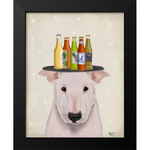 English Bull Terrier Beer Lover Black Modern Wood Framed Art Print by Fab Funky