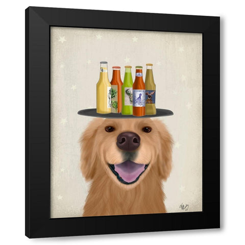 Golden Retriever Beer Lover Black Modern Wood Framed Art Print by Fab Funky