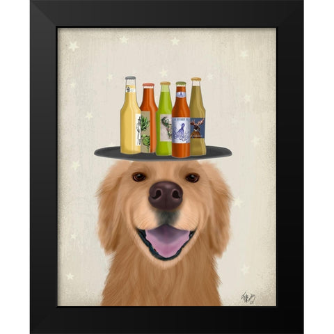 Golden Retriever Beer Lover Black Modern Wood Framed Art Print by Fab Funky