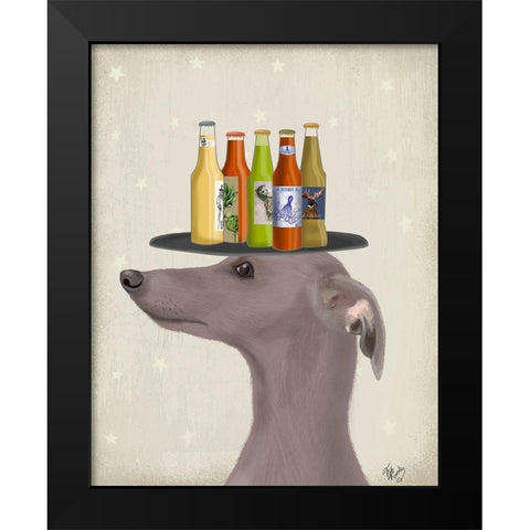 Greyhound Grey Beer Lover Black Modern Wood Framed Art Print by Fab Funky