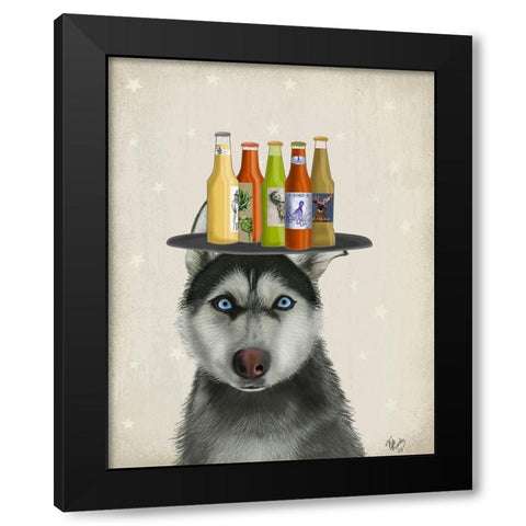 Husky 2 Beer Lover Black Modern Wood Framed Art Print with Double Matting by Fab Funky