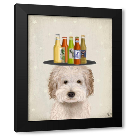 Labradoodle Cream Beer Lover Black Modern Wood Framed Art Print with Double Matting by Fab Funky