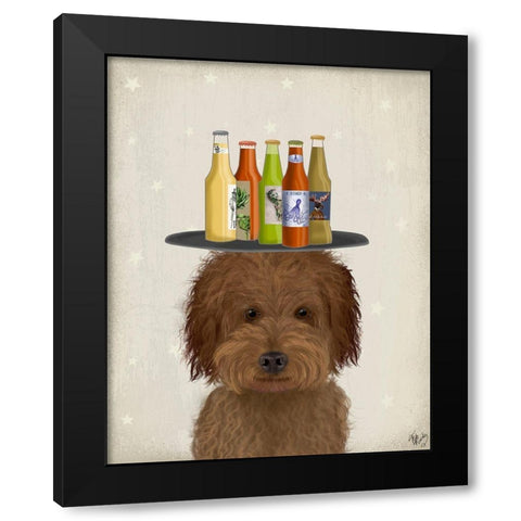Labradoodle Brown 1 Beer Lover Black Modern Wood Framed Art Print with Double Matting by Fab Funky