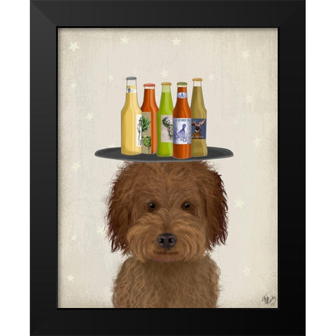 Labradoodle Brown 1 Beer Lover Black Modern Wood Framed Art Print by Fab Funky