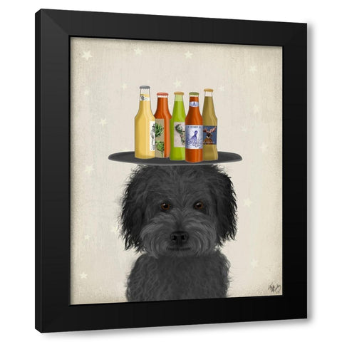 Labradoodle Black 1 Beer Lover Black Modern Wood Framed Art Print with Double Matting by Fab Funky