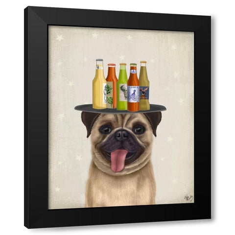 Pug Fawn Beer Lover Black Modern Wood Framed Art Print with Double Matting by Fab Funky