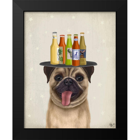 Pug Fawn Beer Lover Black Modern Wood Framed Art Print by Fab Funky