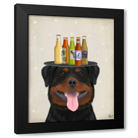 Rottweiler Beer Lover Black Modern Wood Framed Art Print by Fab Funky
