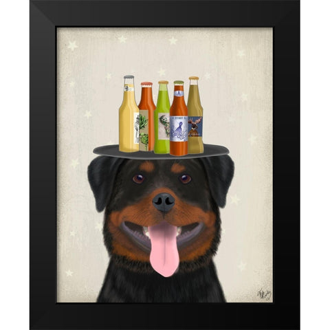 Rottweiler Beer Lover Black Modern Wood Framed Art Print by Fab Funky
