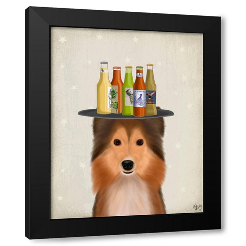 Shetland Sheepdog Beer Lover Black Modern Wood Framed Art Print with Double Matting by Fab Funky