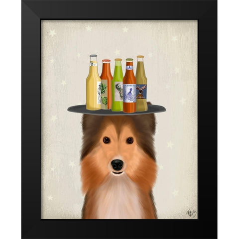 Shetland Sheepdog Beer Lover Black Modern Wood Framed Art Print by Fab Funky