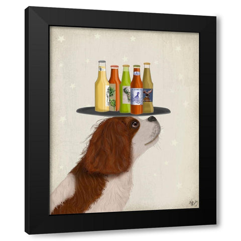 King Charles Spaniel Brown White Beer Lover Black Modern Wood Framed Art Print by Fab Funky