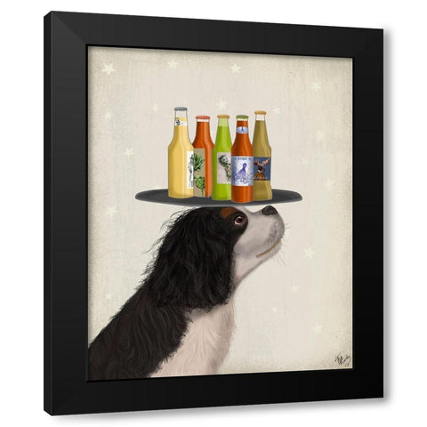 King Charles Spaniel Black White Beer Lover Black Modern Wood Framed Art Print by Fab Funky