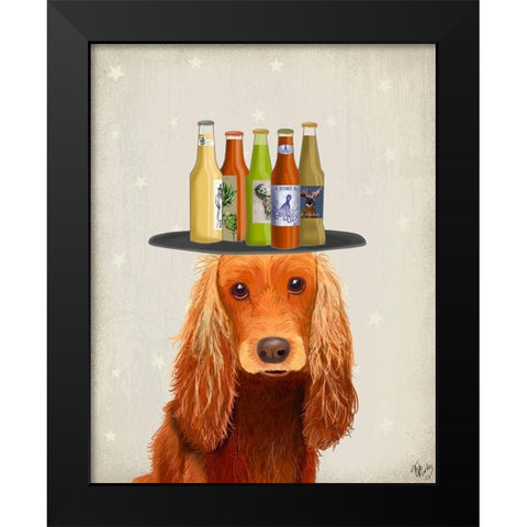 Cocker Spaniel Golden Beer Lover Black Modern Wood Framed Art Print by Fab Funky