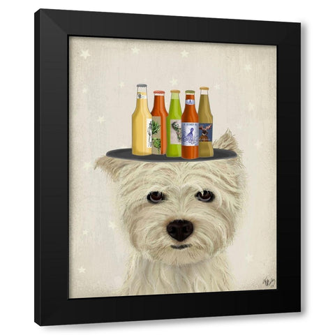 West Highland Terrier Beer Lover Black Modern Wood Framed Art Print by Fab Funky