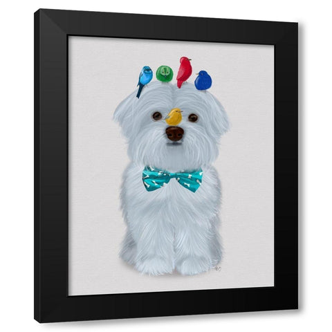 Maltese and Birds Black Modern Wood Framed Art Print by Fab Funky