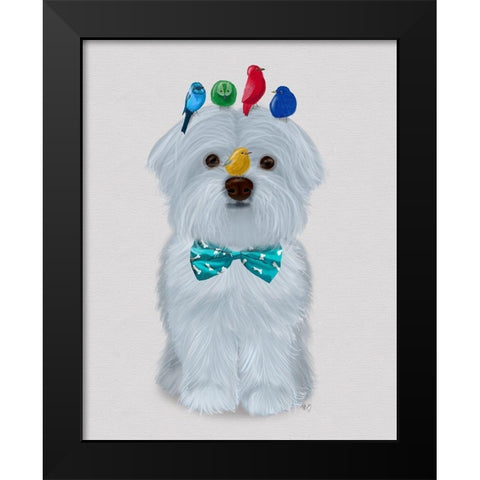 Maltese and Birds Black Modern Wood Framed Art Print by Fab Funky