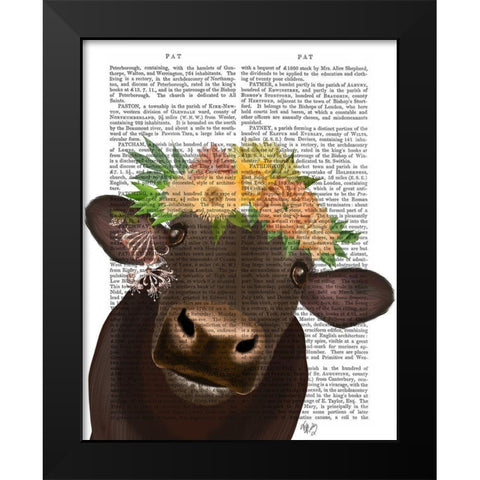 Cow with Flower Crown 1 Book Print Black Modern Wood Framed Art Print by Fab Funky