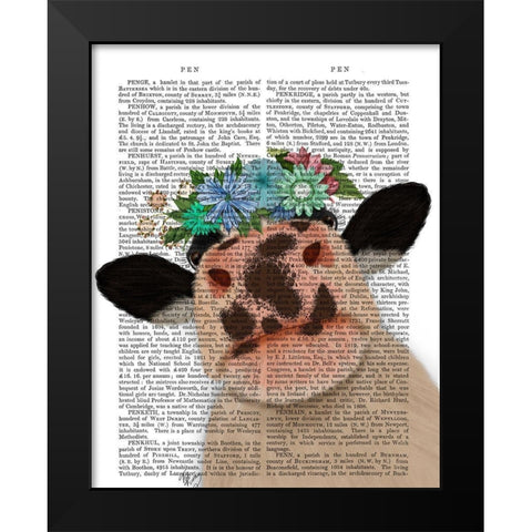 Cow with Flower Crown 2 Book Print Black Modern Wood Framed Art Print by Fab Funky