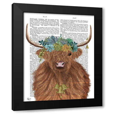 Highland Cow Bohemian 1 Book Print Black Modern Wood Framed Art Print with Double Matting by Fab Funky
