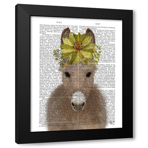 Donkey Sunflower Book Print Black Modern Wood Framed Art Print by Fab Funky