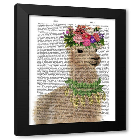 Llama Bohemian 2 Book Print Black Modern Wood Framed Art Print by Fab Funky