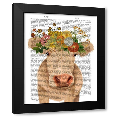 Cow Cream Bohemian 1 Book Print Black Modern Wood Framed Art Print with Double Matting by Fab Funky