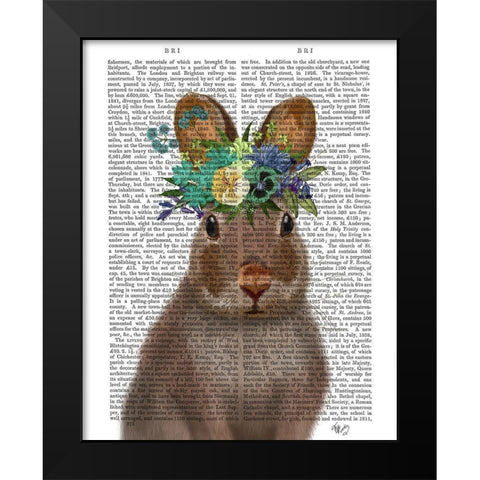 Rabbit Bohemian Book Print Black Modern Wood Framed Art Print by Fab Funky