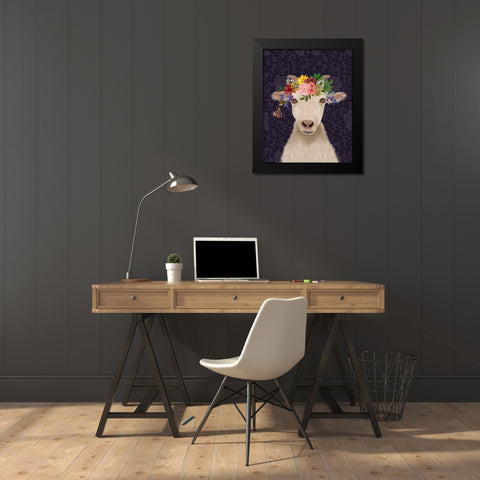 Goat Bohemian 1 Black Modern Wood Framed Art Print by Fab Funky