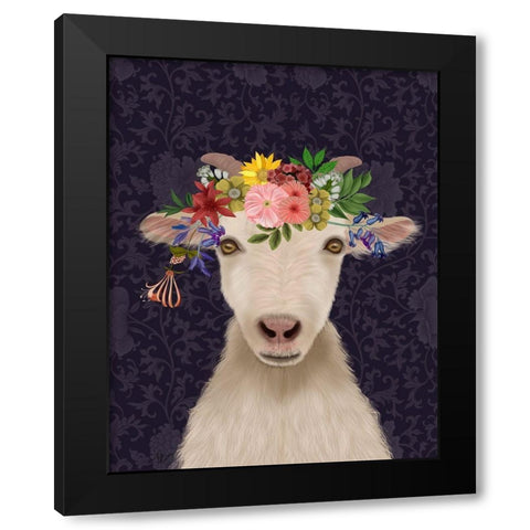 Goat Bohemian 1 Black Modern Wood Framed Art Print by Fab Funky