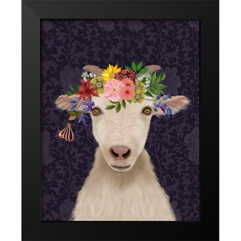 Goat Bohemian 1 Black Modern Wood Framed Art Print by Fab Funky