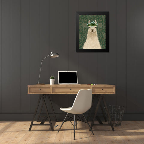 Llama Bohemian 1 Black Modern Wood Framed Art Print by Fab Funky