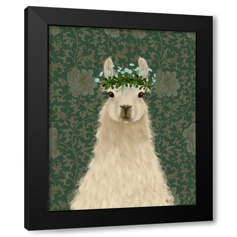 Llama Bohemian 1 Black Modern Wood Framed Art Print with Double Matting by Fab Funky