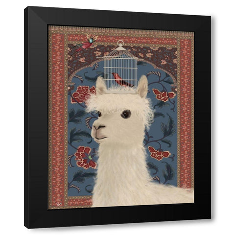 Llama and Birdcage Black Modern Wood Framed Art Print with Double Matting by Fab Funky
