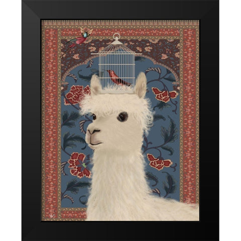 Llama and Birdcage Black Modern Wood Framed Art Print by Fab Funky