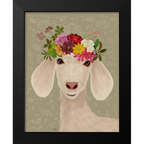 Goat Bohemian 2 Black Modern Wood Framed Art Print by Fab Funky