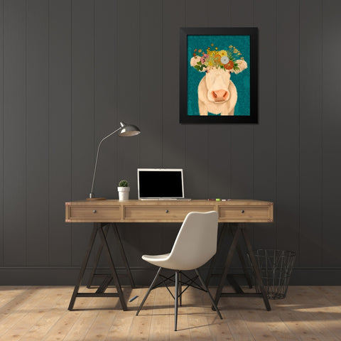 Cow Cream Bohemian 1 Black Modern Wood Framed Art Print by Fab Funky