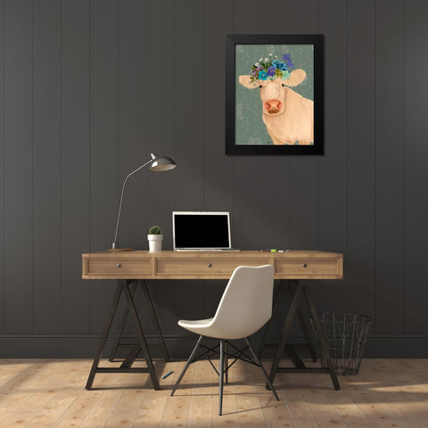 Cow Cream Bohemian 2 Black Modern Wood Framed Art Print by Fab Funky
