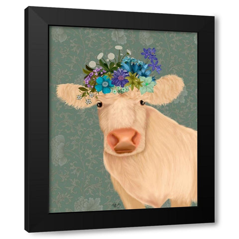 Cow Cream Bohemian 2 Black Modern Wood Framed Art Print with Double Matting by Fab Funky