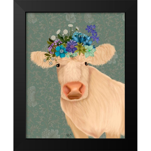 Cow Cream Bohemian 2 Black Modern Wood Framed Art Print by Fab Funky