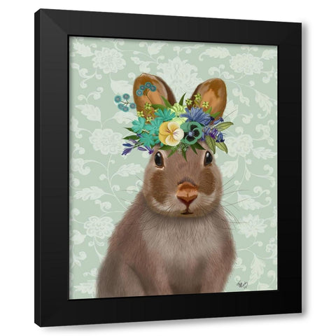 Rabbit Bohemian Black Modern Wood Framed Art Print by Fab Funky